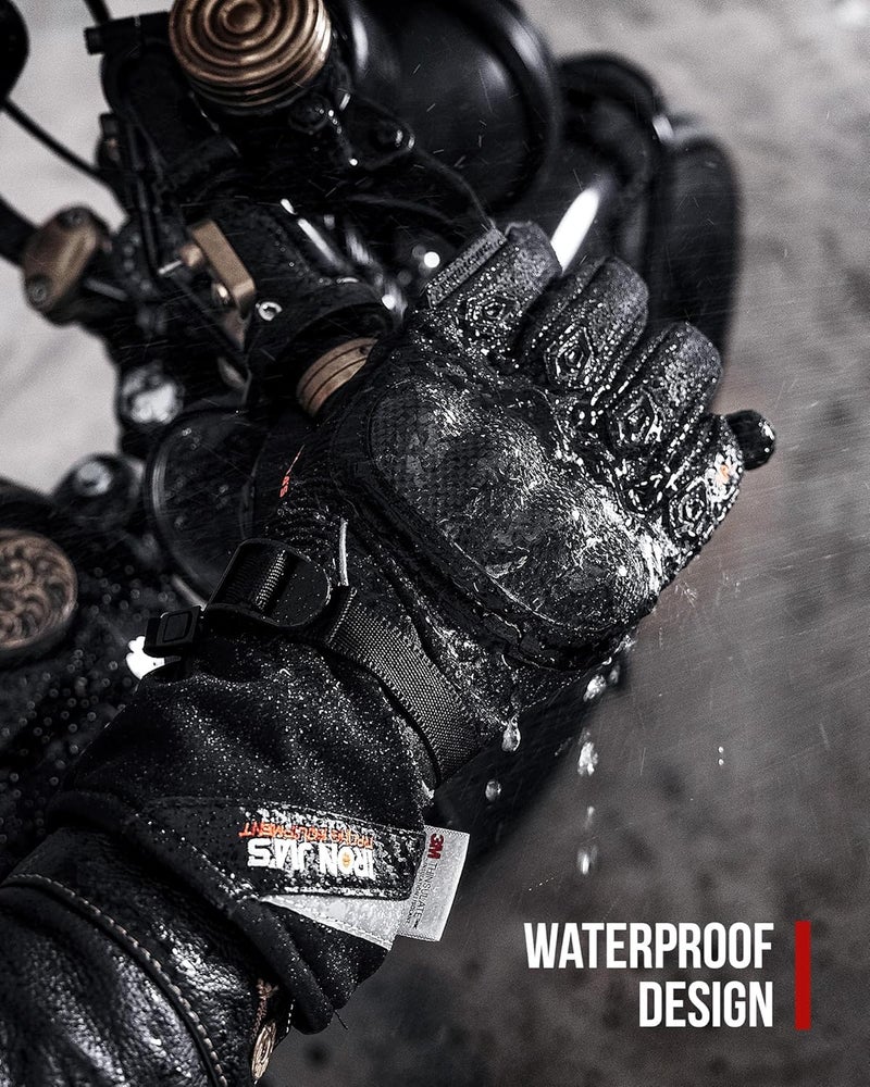 BORLENI Winter Motorcycle Gloves for Men, CE Level 1 KP Protection, Touchscreen Windproof Waterproof Warm Riding Gloves with Carbon Fiber Shell for Cold Weather - Image 4